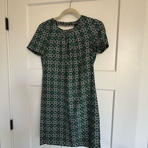 J. Crew Green and White Patterned Short-Sleeve Mini Dress